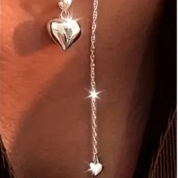 Elegant S925 Sterling Silver Adjustable Puff Heart Pendant Necklace - Picture 4 of 5